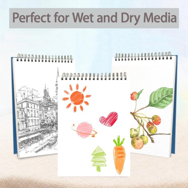Crehatos Mixed Media Sketchbook 9" x 12", Top Spiral Bound Sketch Pad, 60 Sheets 98lb/160gsm Drawing Paper for Wet and Dry Media, 1 Pack - Image 7
