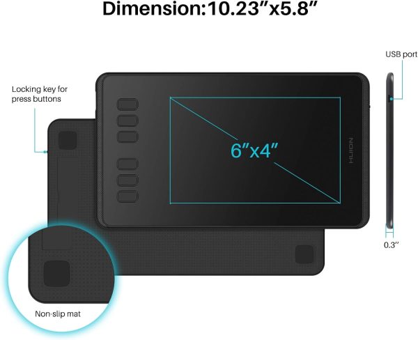 HUION Inspiroy H640P Drawing Tablet, 6x4 inch Digital Art with Battery-Free Stylus, 8192 Pen Pressure, 6 Hot Keys, Graphics Tablet for Drawing, Writing, Design, Teaching, Work with Mac, PC & Mobile - Image 2