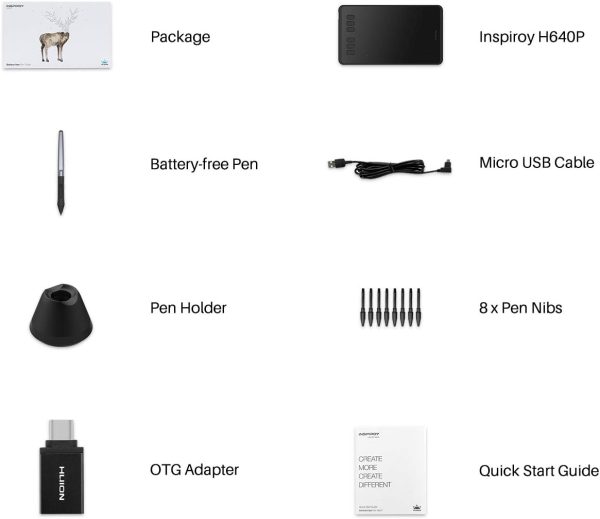 HUION Inspiroy H640P Drawing Tablet, 6x4 inch Digital Art with Battery-Free Stylus, 8192 Pen Pressure, 6 Hot Keys, Graphics Tablet for Drawing, Writing, Design, Teaching, Work with Mac, PC & Mobile - Image 9