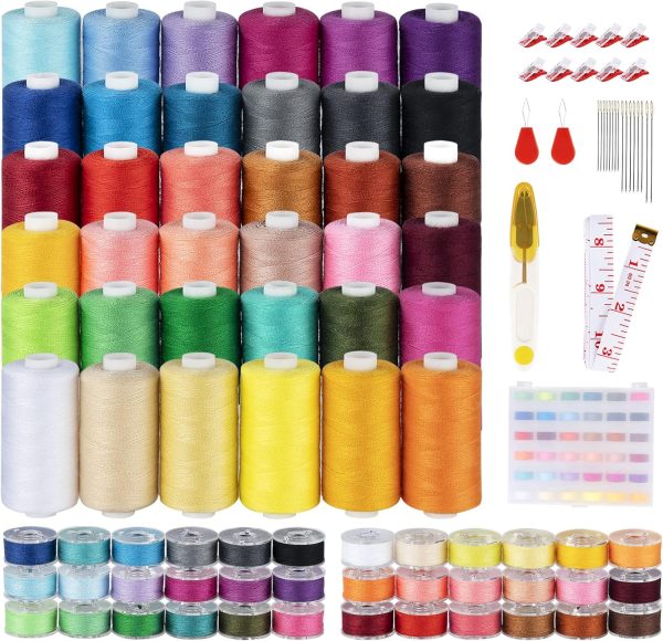 ilauke 700Yards Sewing Thread, 72Pcs Prewound Bobbins and Thread Spools per Polyester Sewing Thread Spools, 36Colors Machine Thread for Sewing Brother Singer Janome Machine with Sewing Supplies