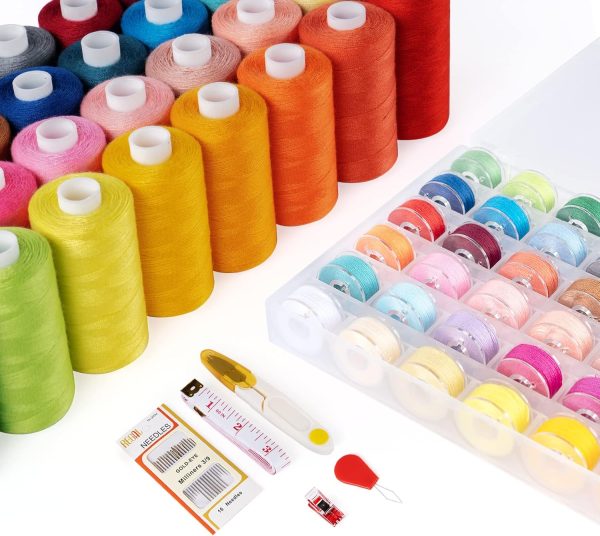 ilauke 700Yards Sewing Thread, 72Pcs Prewound Bobbins and Thread Spools per Polyester Sewing Thread Spools, 36Colors Machine Thread for Sewing Brother Singer Janome Machine with Sewing Supplies - Image 2
