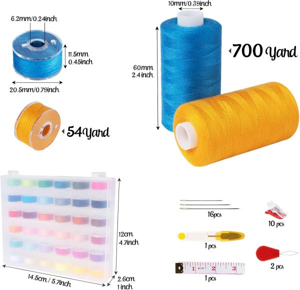 ilauke 700Yards Sewing Thread, 72Pcs Prewound Bobbins and Thread Spools per Polyester Sewing Thread Spools, 36Colors Machine Thread for Sewing Brother Singer Janome Machine with Sewing Supplies - Image 3